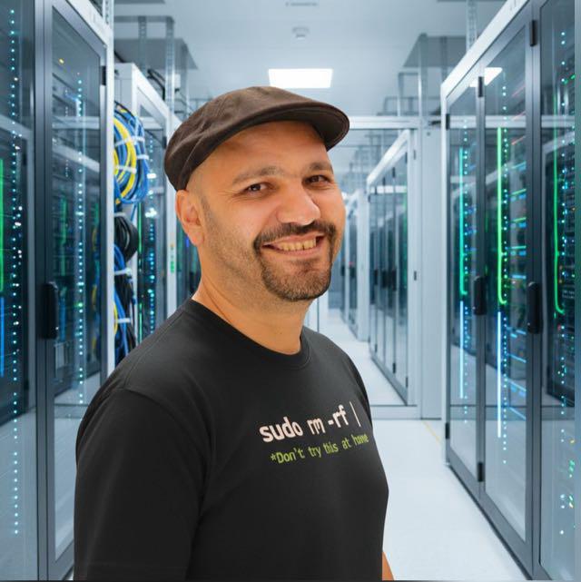 Tarek Mohamed Ali, Founder and CEO of TechnologyVerse, standing in a server room